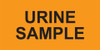 Bright orange rectangular sticker with black text reading URINE SAMPLE