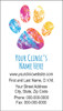 Veterinary business card featuring a large distressed rainbow paw print in blue, purple, pink, orange, and yellow above clinic contact information.

