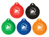 Personalized pet food can cover featuring a dog and cat silhouette inside a leafy wreath with custom veterinary clinic contact information below.

