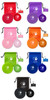 Personalized Pet Play Kit available in red, purple, pink, orange, green, blue, and black colors featuring a heart outline with a paw print and customizable clinic information on the drawstring bag, collapsible pet bowl, silicone flier, and pet waste dispenser.

