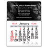 Black-and-white mini calendar featuring close-up dog and cat portraits with customizable veterinary clinic information and monthly calendar pad below.

