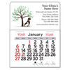 Mini calendar featuring a green leafy tree with dog and cat silhouettes, customizable veterinary clinic information area, and monthly calendar pad below.

