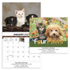 Personalized Full Size Wall Calendar featuring kittens and puppies in baskets, gardens, rustic outdoor settings, and seasonal pet photography with custom clinic imprint area