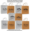 Kraft and White paper bags with multiple animal silhouette designs and customizable clinic detail area.