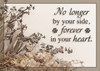 Neutral-toned floral arrangement with dried stems and soft beige background, featuring the message “No longer by your side, forever in your heart.” with small paw print accents.