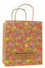Handled veterinary client bags with bright pet themed icons pattern and rectangular panel for clinic details in kraft