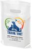 Silhouette of dog and cat in a colorful branches that make a heart shape on a white plastic tote bag.
