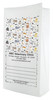 White flat bottom veterinary prescription bag with a repeating pattern of cartoon dogs, cats, paw prints, and “WOOF!” “MEOW!” text.