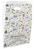 White die-cut handle paper bag featuring a repeating pattern of illustrated cats, dogs, paw prints, bones, pet bowls, and playful pet phrases.

