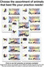 Multi-animal veterinary reminder cards featuring colorful watercolor backgrounds with silhouettes of dogs, cats, livestock, and exotic pets on appointment card templates