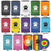 Personalized regular can cooler featuring a large paw print inside a circular badge with a bone-shaped banner and custom clinic name, contact information, and website details.