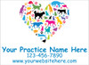 18" x 24" vehicle decal or magnet featuring a heart made from colorful dog and cat silhouettes with multicolored paw prints above a custom practice name, phone number, and website.