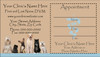Veterinary sticker appointment business card with dogs and cats along the bottom, tan background, veterinary symbol, and peel-off appointment reminder section.

