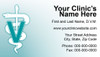 Veterinary business card featuring a white veterinary staff symbol with a teal V overlay on a teal-to-white gradient background.


