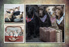 Collage featuring kittens in vintage shoes and a suitcase alongside four dogs posed with vintage luggage.