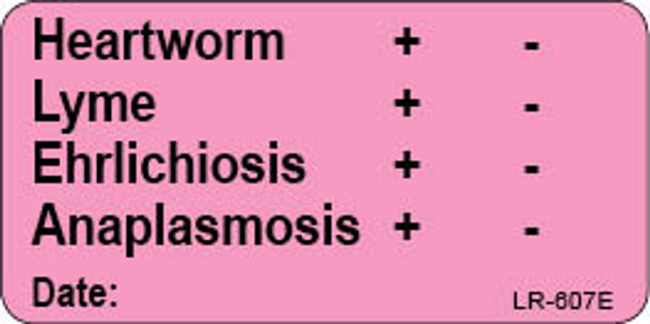 LR-607E Lab Result Sticker - Heartworm/Lyme/Ehrlichiosis/Anaplasmosis test result