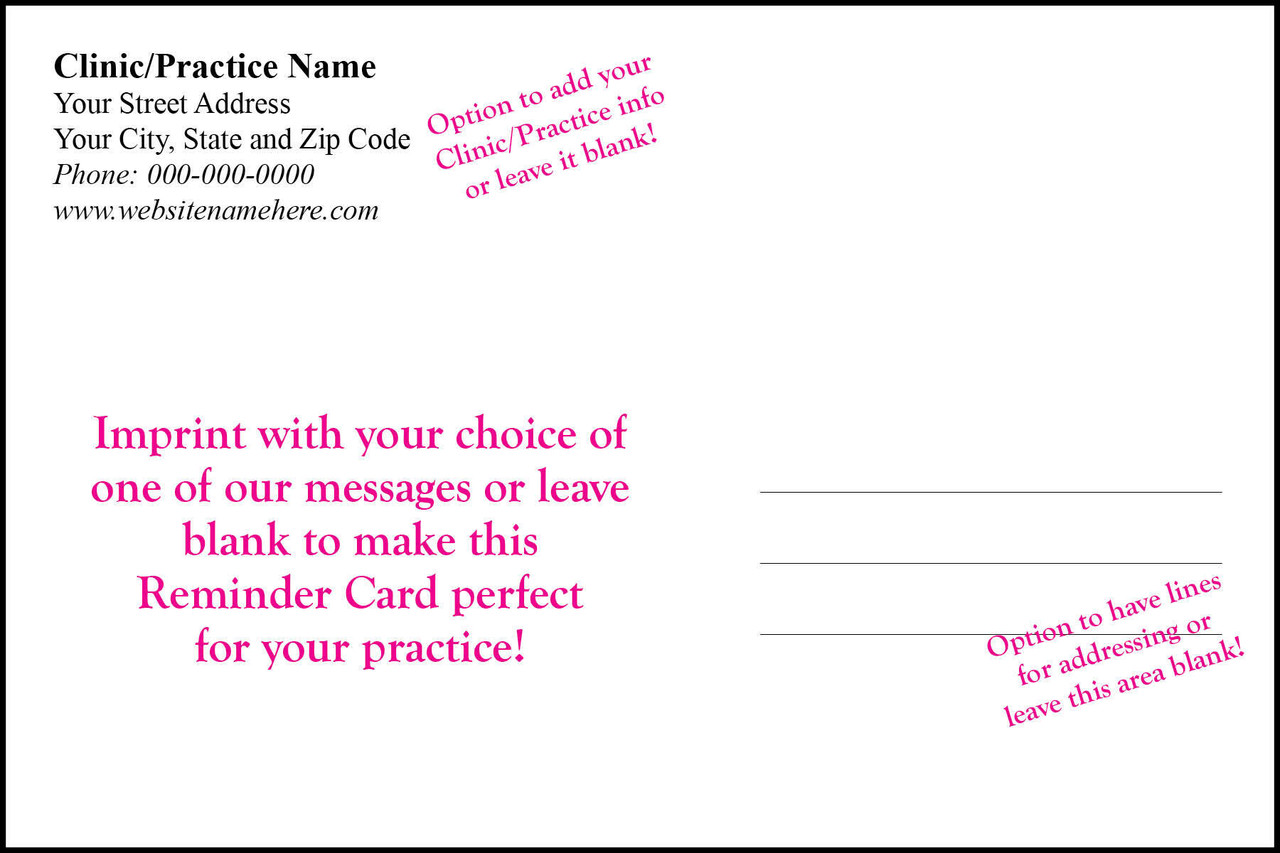 An example of the back of a printed reminder card.