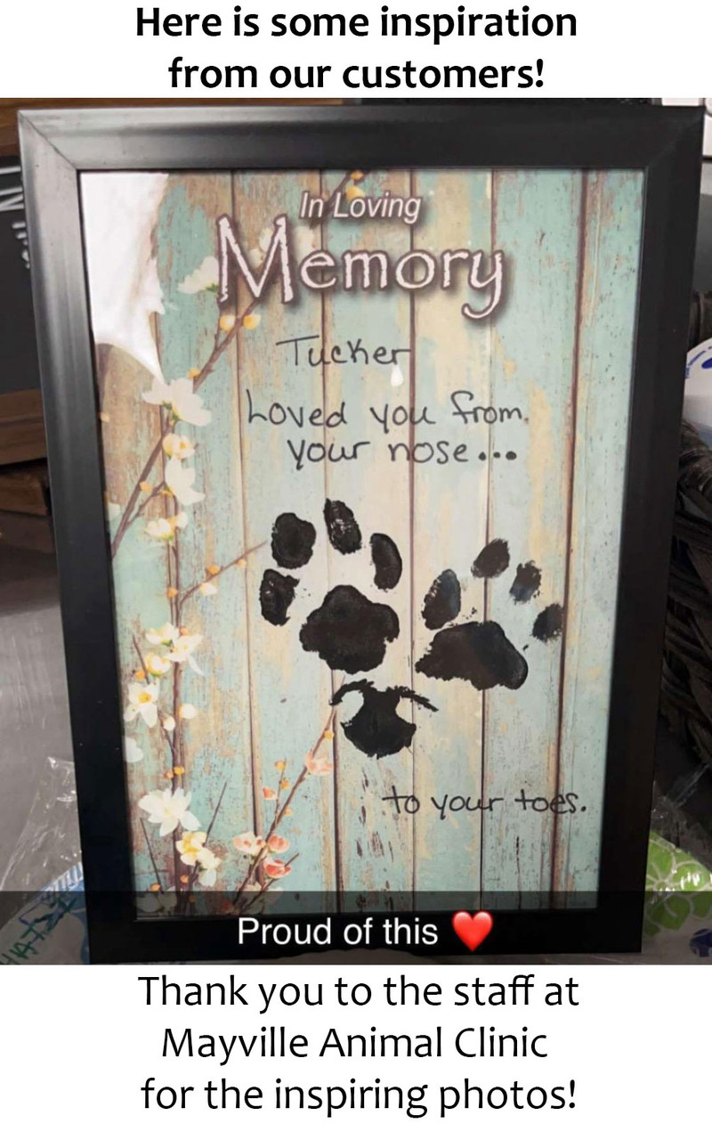 Customer inspiration in a black frame with paw print example.