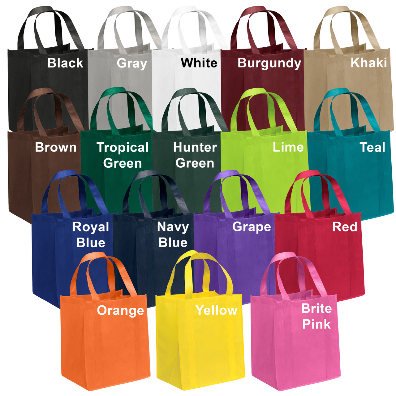 Color options chart for non-woven veterinary tote bags