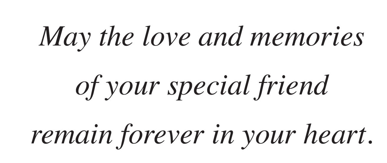 Sympathy verse reading “May the love and memories of your special friend remain forever in your heart.” 