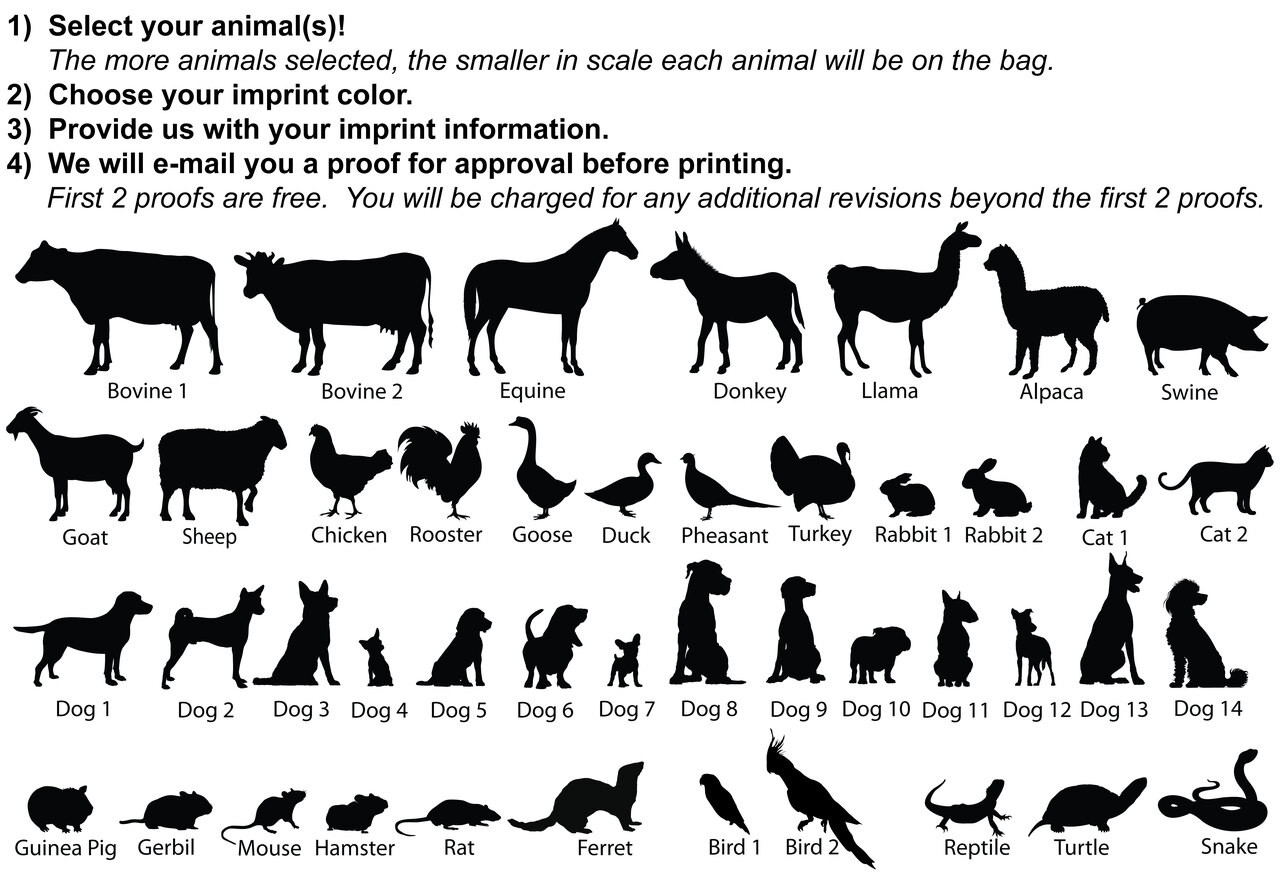 Chart of Select an animal silhouettes used on bags.