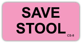  Pink veterinary cage sticker with black text "SAVE STOOL" and small CS-8 in corner