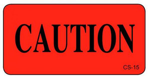 Red veterinary cage sticker with bold black "CAUTION" text and small CS-15 in corner