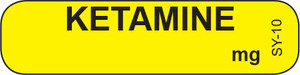 Yellow KETAMINE syringe label with bold black centered text
