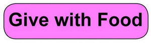 Pink rounded rectangle stickers with black text Give with Food