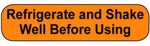  Orange rounded rectangle stickers with black text Refrigerate and Shake Well Before Using