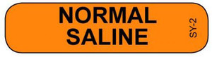 Orange NORMAL SALINE syringe label with bold black stacked text