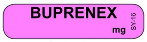 Pink BUPRENEX syringe label with bold black centered text