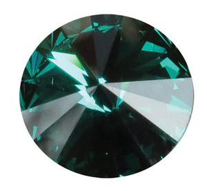 Round May crystal gemstone with an emerald-green faceted design and reflective surface, shown individually and displayed as an accent option on a memorial paw print keepsake.

