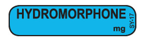  Blue HYDROMORPHONE syringe label with bold black centered text