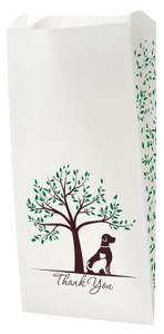 White veterinary bag with tree, dog and cat silhouette, green leaves, and “Thank You” text

