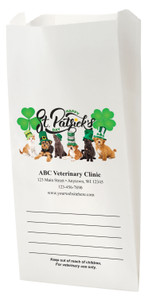 White Paper veterinary prescription bag with St. Patricks Day design..