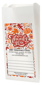 White Paper veterinary prescription bag with autumn leaves and Thank You design.