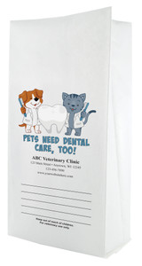 White paper veterinary prescription bag featuring veterinary prescription bags with cute pet dental care cartoon design