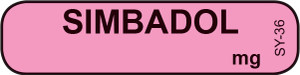 Pink SIMBADOL syringe label with bold black centered text and mg in corner