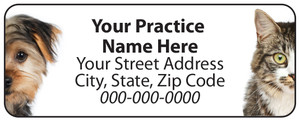  Veterinary label with close-up dog and cat images on opposite sides