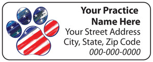  Veterinary label with red white and blue paw print