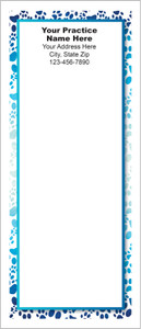 Tall veterinary notepad with a blue paw print border surrounding a large writing area framed by a teal rectangular outline.

