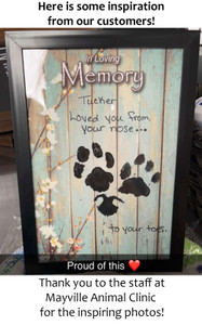 Customer inspiration in a black frame with paw print example.