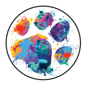 LRPAW5 - 1" Clear Sticker paint splattered paw print (LRPAW5) LRPAW5 - 1" Clear Sticker paint splattered paw print (LRPAW5)