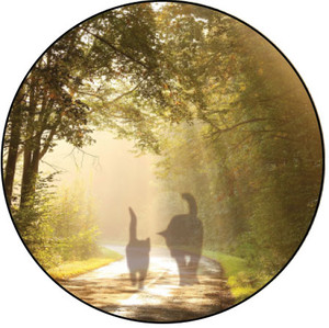 LRDC6- 1" White Label with a dog/cat walking down sunlit path (LRDC6) LRDC6- 1" White Label with a dog/cat walking down sunlit path (LRDC6)