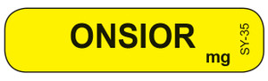 Yellow ONSIOR syringe label with bold black centered text
