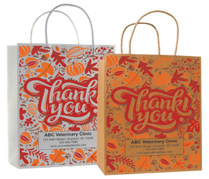 veterinary handled bag with autumn leaves and thank you design
