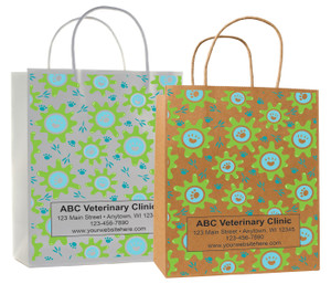 veterinary handled bag with colorful dog and cat outline artwork