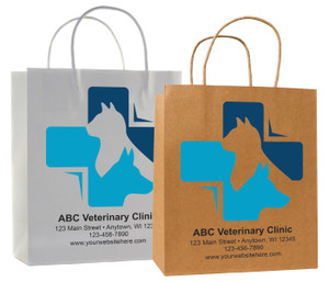 veterinary handled bag with veterinary cross, dog and cat silhouette design