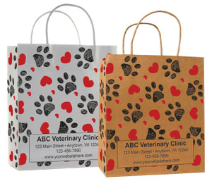 veterinary handled bag with heart and paw print pattern